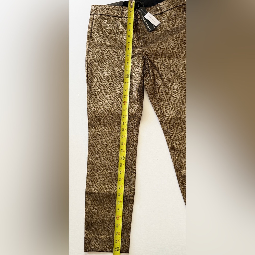 Banana Republic Gold Metallic Sloan Dress Pants Skinny Size 4 Mid Rise - Picture 4 of 8
